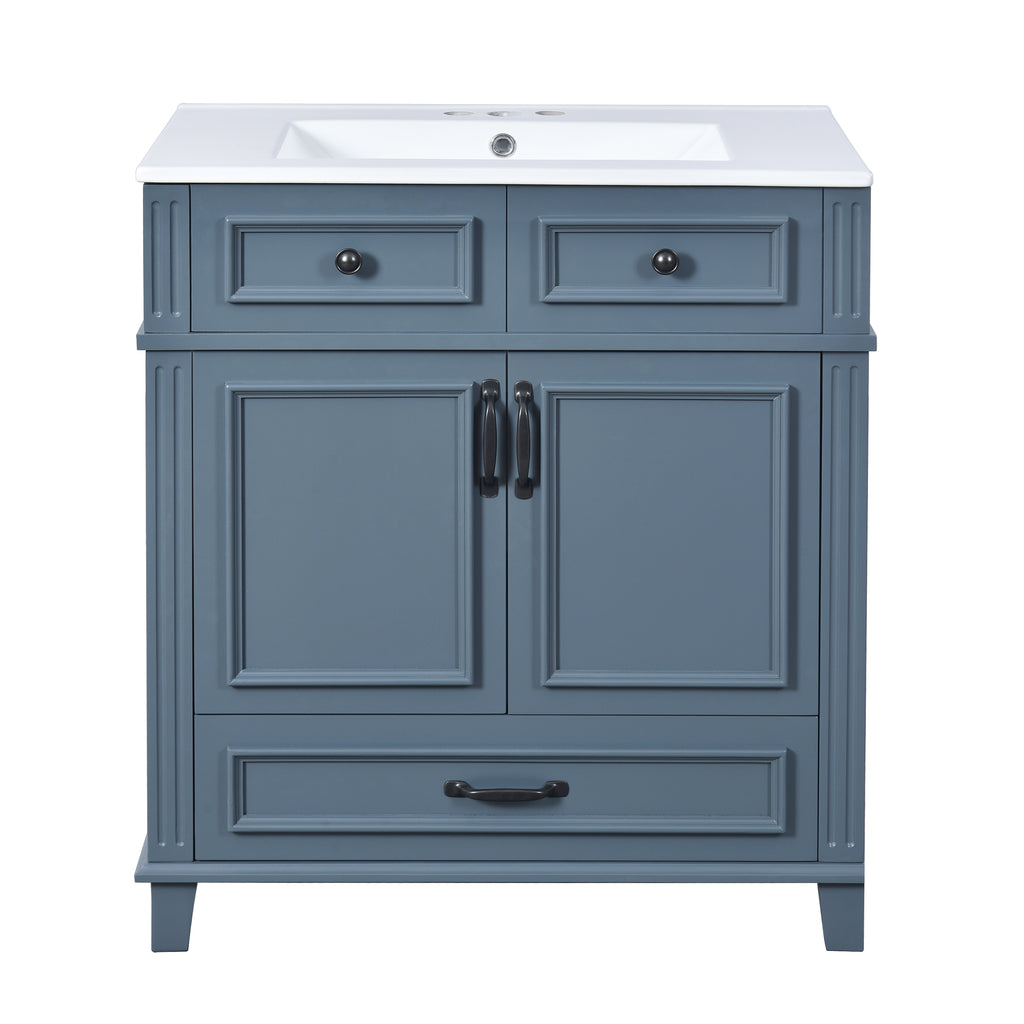 Retro Bathroom Vanity with Ceramic Sink — 30", Blue