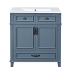 Retro Bathroom Vanity with Ceramic Sink — 30", Blue