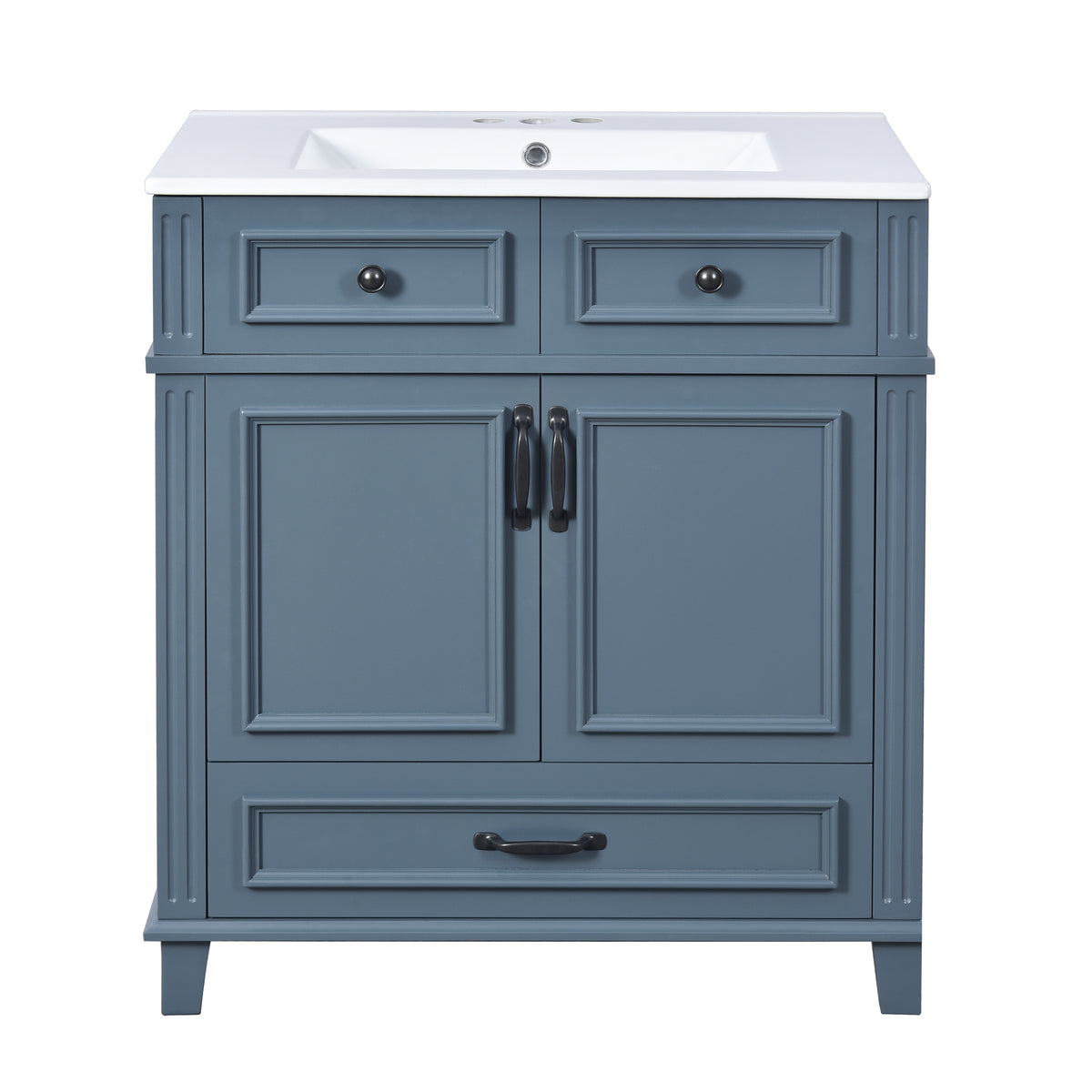Retro Bathroom Vanity with Ceramic Sink — 30", Blue