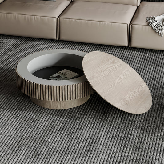 31.5" Round Coffee Table with Storage – Grey