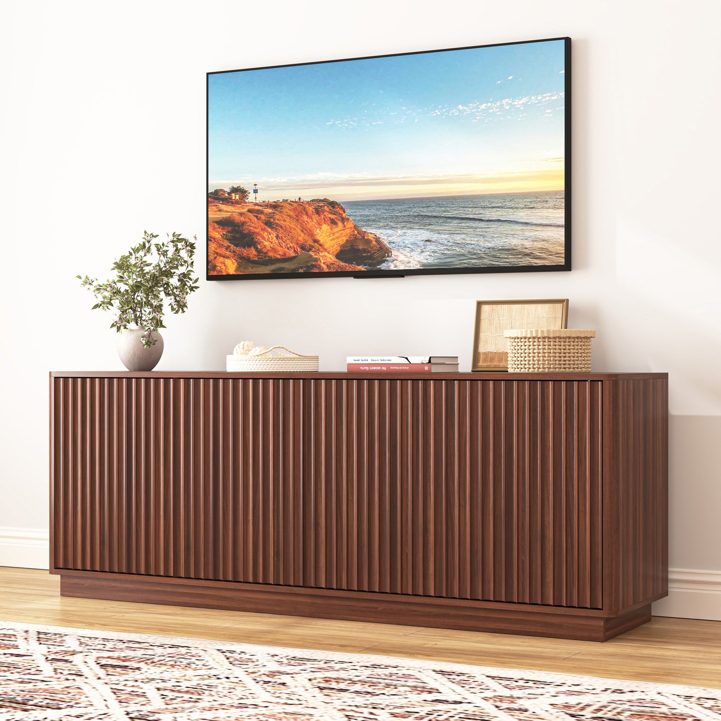 Buffet Cabinet with Storage, 62.99' Sideboard Cabinet with 4 Doors & Shelves, Wooden Kitchen Coffee Bar Credenza Storage for Living Room, Hallway Walnut