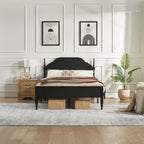 Black Velvet Queen Bed Frame — Padded Headboard
