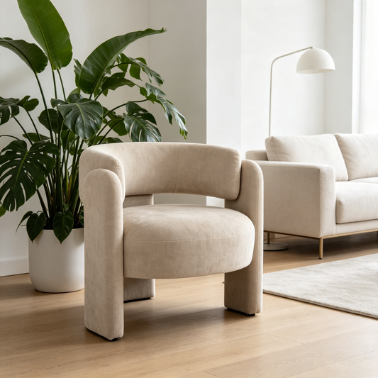 Modern Hollow Back Barrel Accent Chair – Grey Fabric