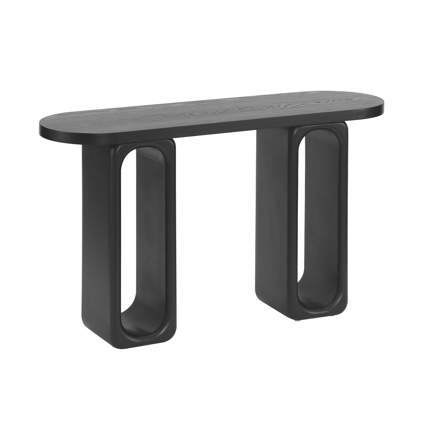 50' Modern Art Sculptural Console Table with Oval Cutout Legs,Wood Veneer and Thick Rounded Top, Black