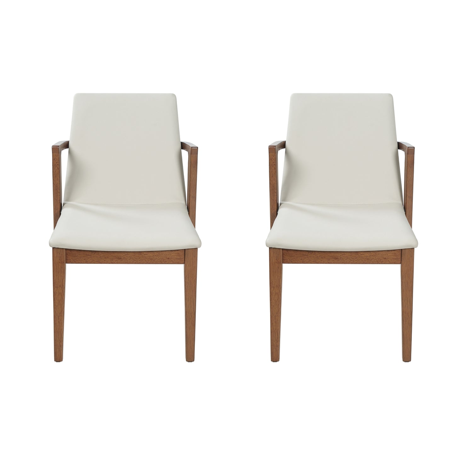 Mid-Century Modern Dining Chairs – Beige PU (Set of 2)