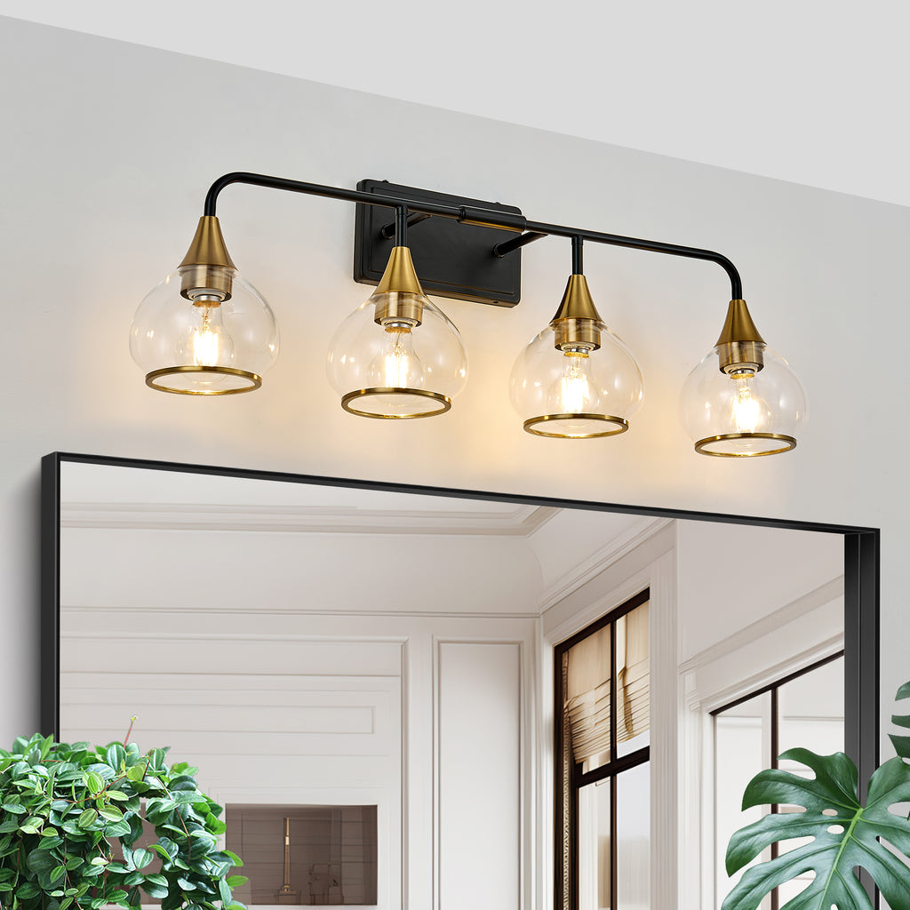 Industrial 4-Light Vanity Light — 31", Black & Gold