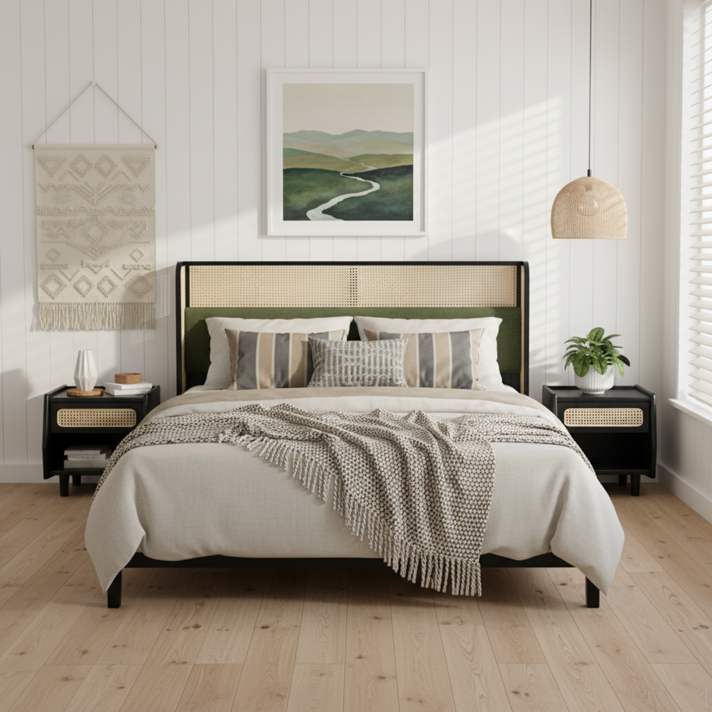 Two-Tone Upholstered Bed — Queen, Green & Black