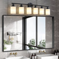 Modern 6-Light Vanity Light with Frosted Glass — 39", Black