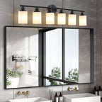 Modern 6-Light Vanity Light with Frosted Glass — 39", Black