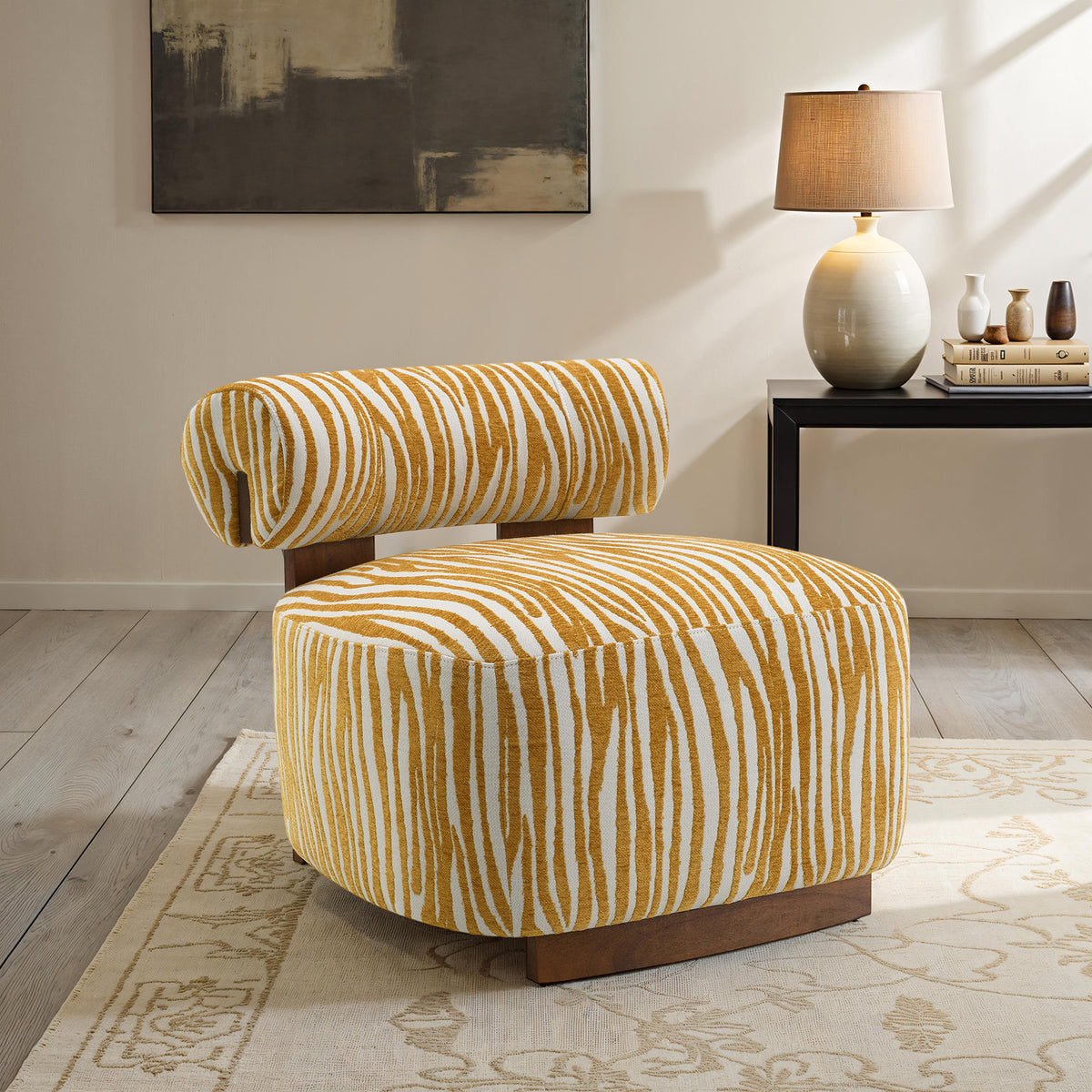 Cylinder-Back Accent Chair — Yellow Zebra Stripe