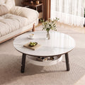Round Sintered Stone Coffee Table — 35", White & Black