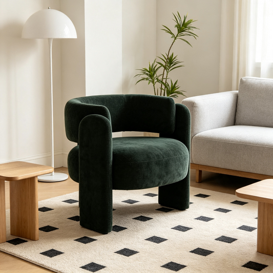 Modern Hollow Back Barrel Accent Chair – Green Fabric