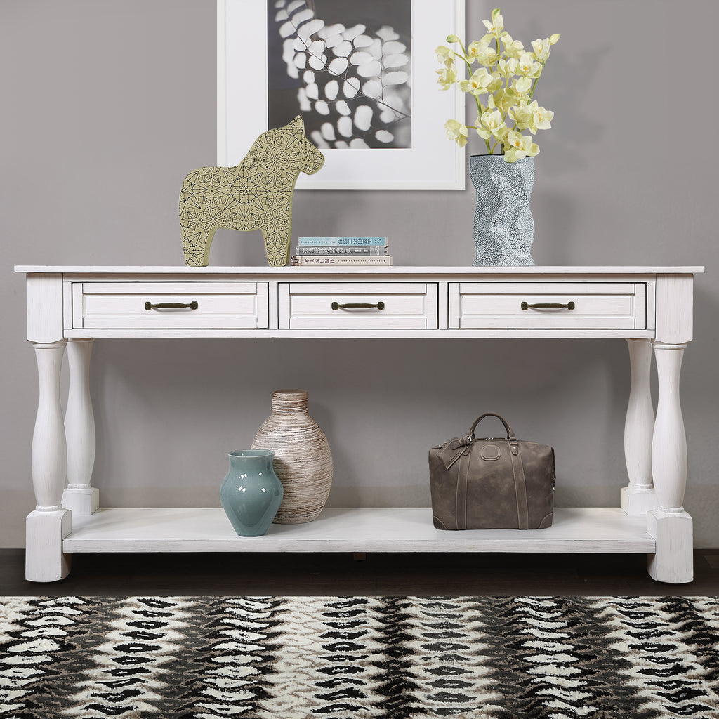 Three-Drawer Console Table — 63", Antique White