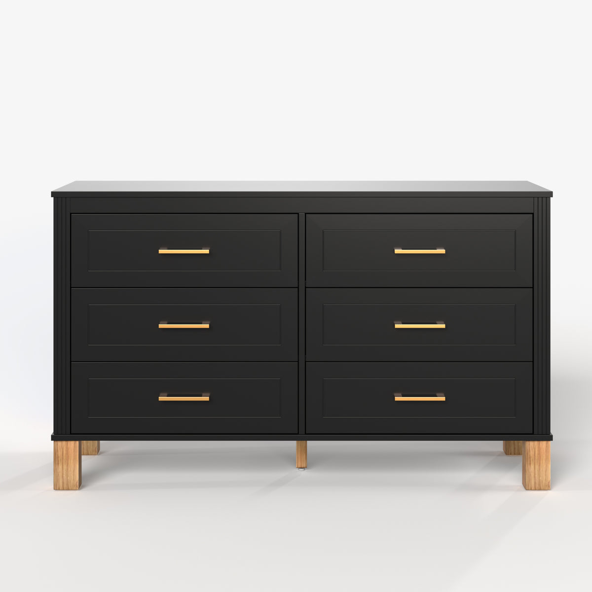 Six-Drawer Double Dresser — 47", Black