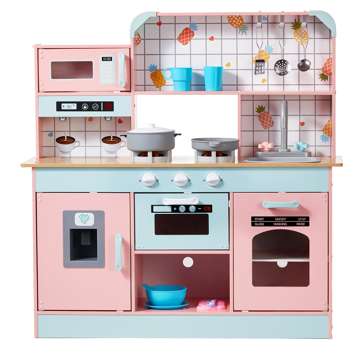 Wooden Play Kitchen with Lights & Sounds — Pink