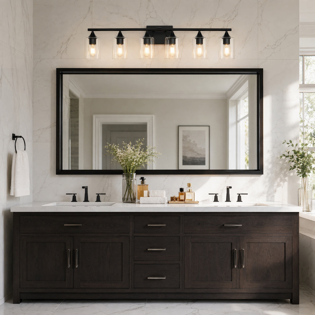 Large 6-Light Vanity Light with Clear Glass — Matte Black