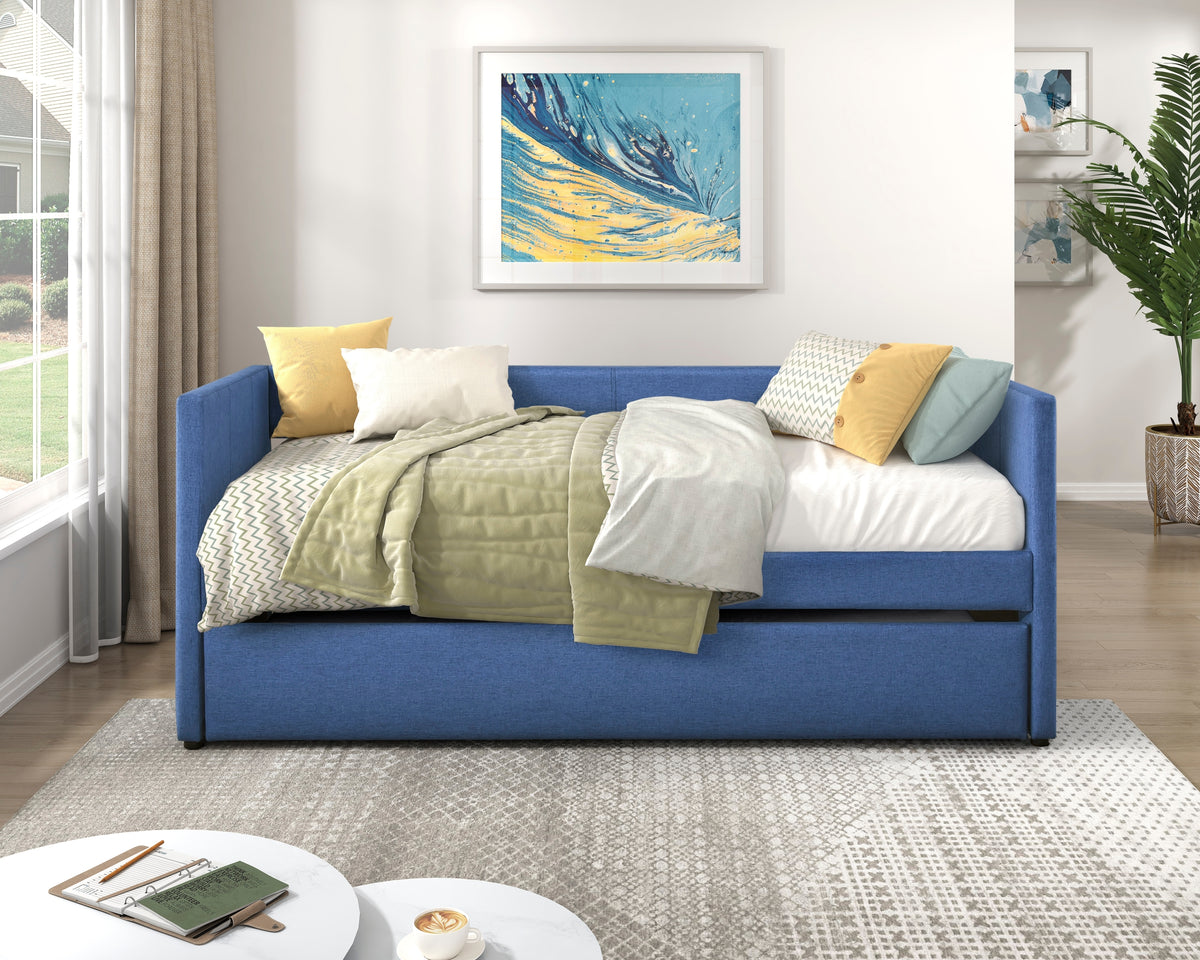 Upholstered Daybed with Trundle — Blue