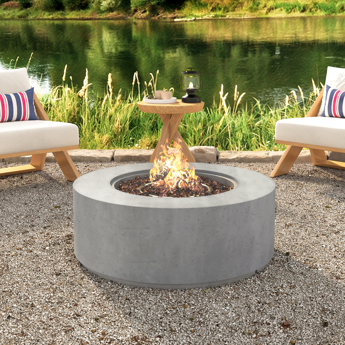 Round Faux Stone Fire Pit Table — 38", 50,000 BTU
