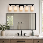 Large 5-Light Vanity Light with Milk Glass — Matte Black