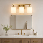 3-Light Vanity Light with Frosted Glass — Brushed Gold