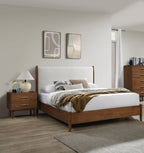 Upholstered Bedroom Set — King, 3-Piece, Walnut & Beige