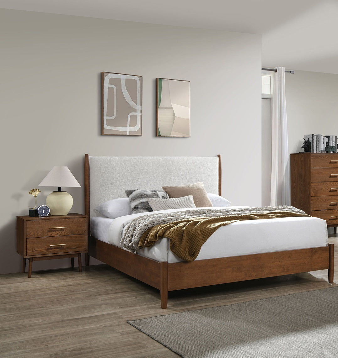 Upholstered Bedroom Set — King, 3-Piece, Walnut & Beige