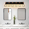 Geometric 6-Light Cage Vanity Light — 38", Black & Wood