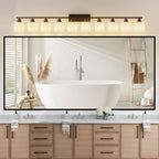 10-Light Vanity Light with White Glass — 65", Matte Black