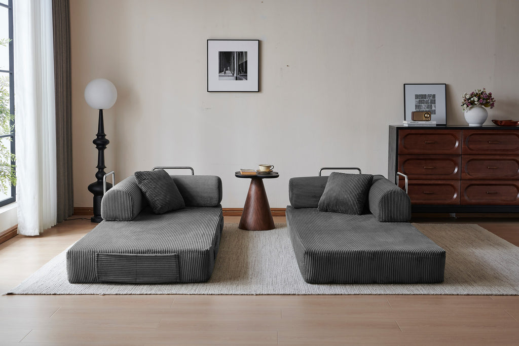 Convertible Floor Sofa — 79", Grey Corduroy