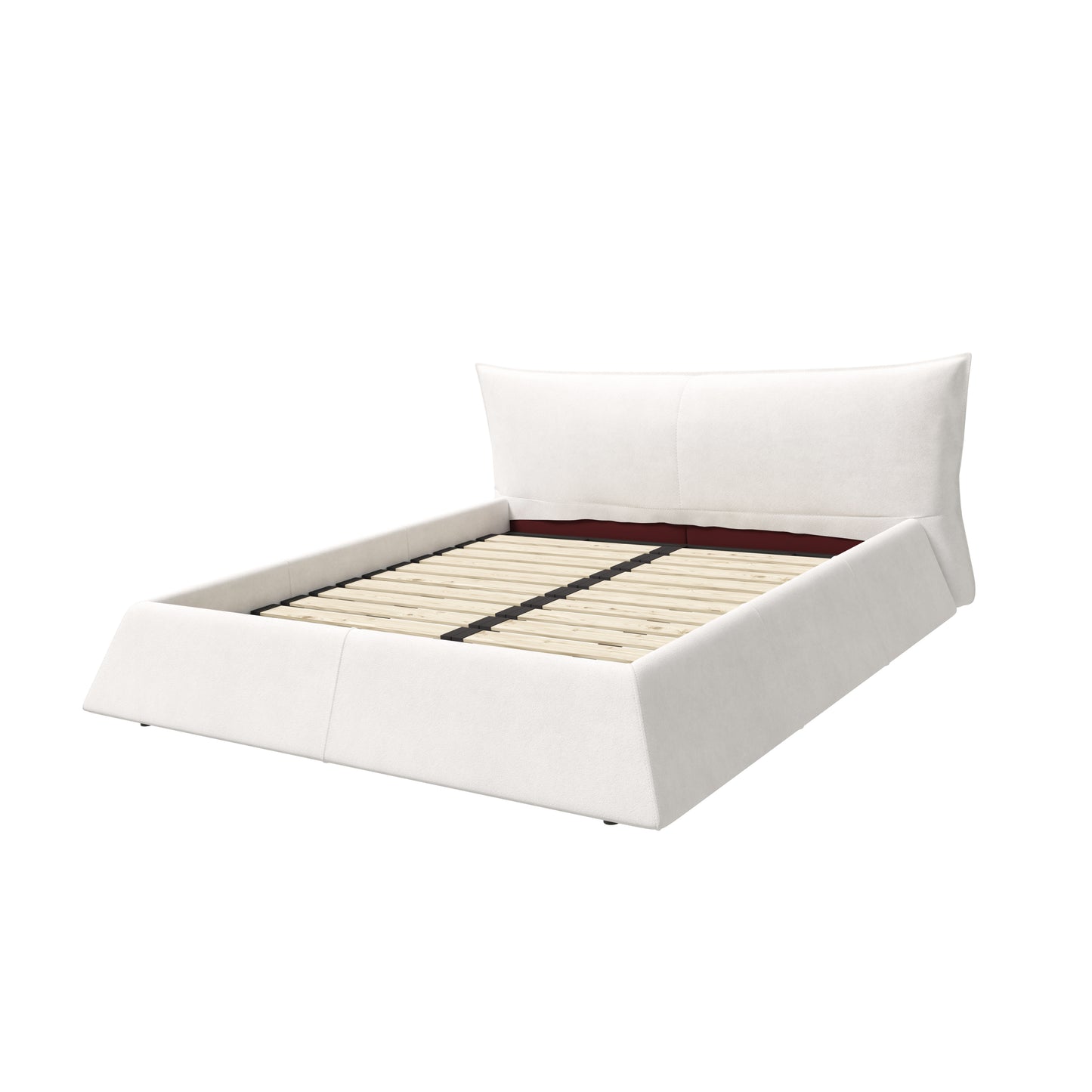Queen Platform Bed with Velvet Headboard – Cream