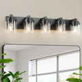 Modern 5-Light Vanity Light with Glass Shades — 31", Black