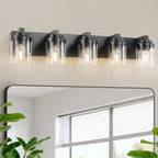 Modern 5-Light Vanity Light with Glass Shades — 31", Black