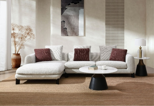 Mardi Maroon & Beige Tweed Sectional Sofa with 3 Pillows