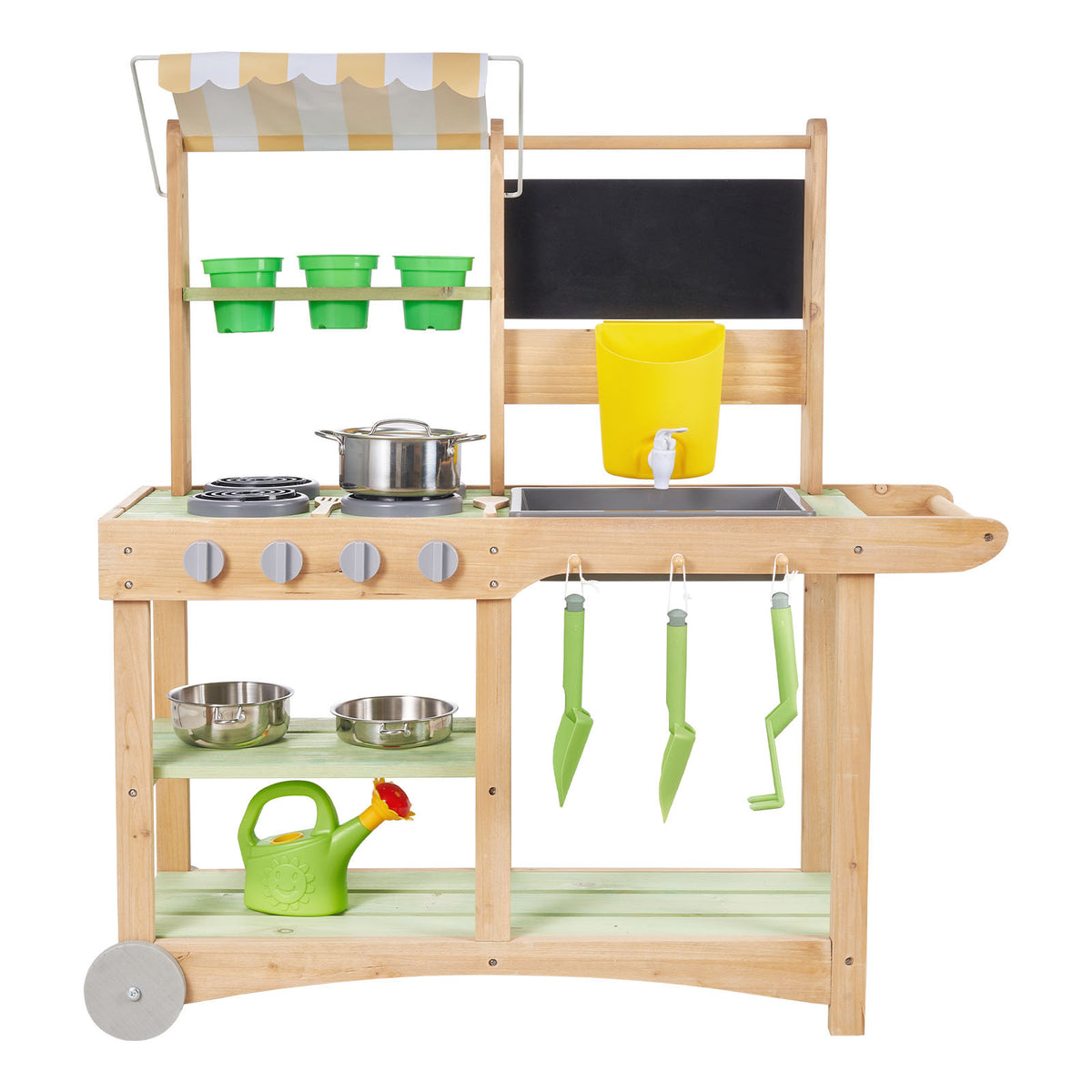 Outdoor Mud Kitchen with Canopy & Wheels — Green