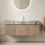 MURI Floating Bathroom Vanity with Stone Top — 48", Heidelberg Wood