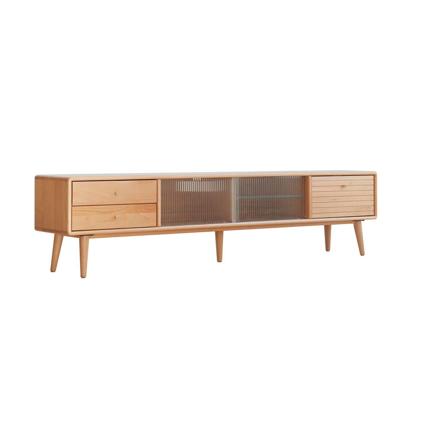 Solid Beech TV Cabinet with Glass Doors & 2 Drawers