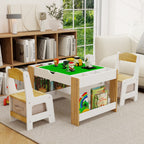 2-in-1 Building Block Kids Table & Chairs — White & Green