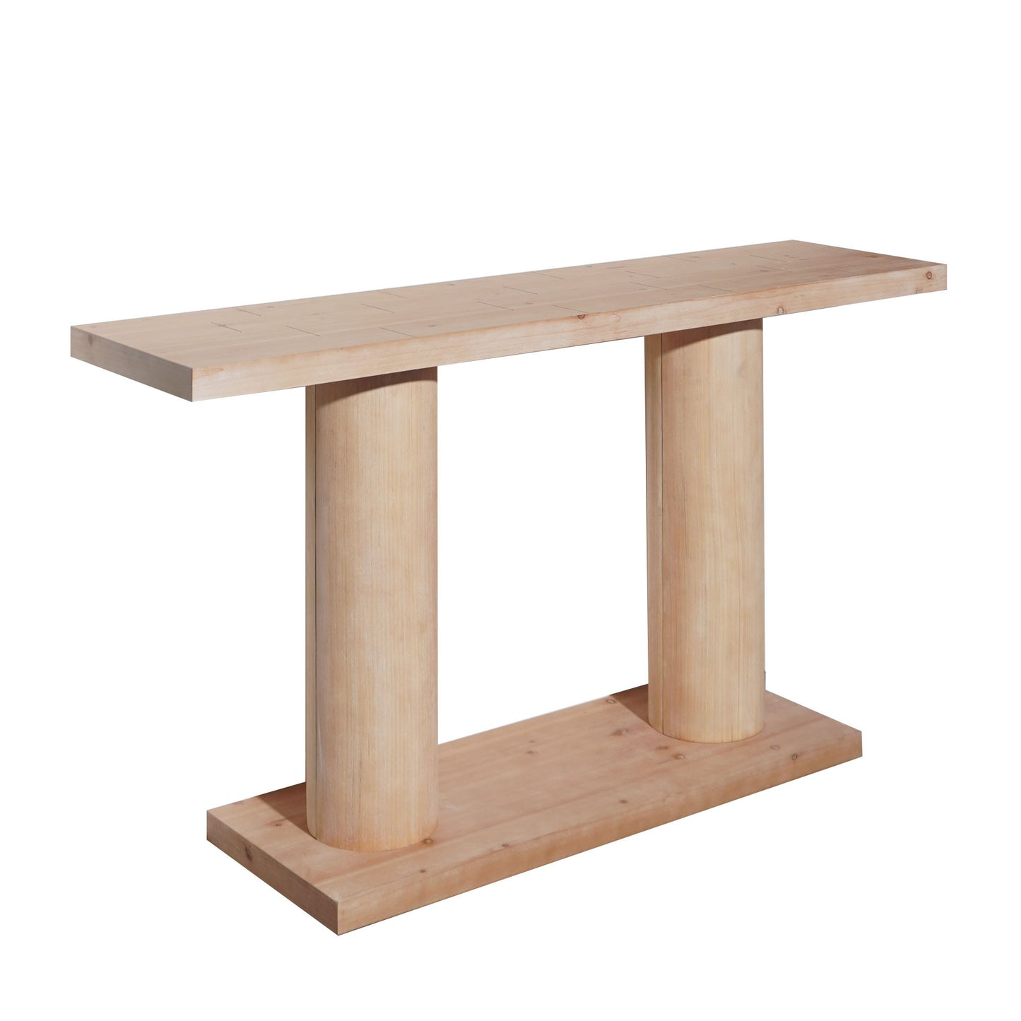 Cylinder Base Console Table — Natural Wood