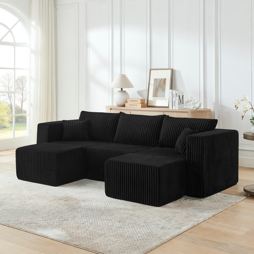 Compact Modular Sofa — Black Corduroy