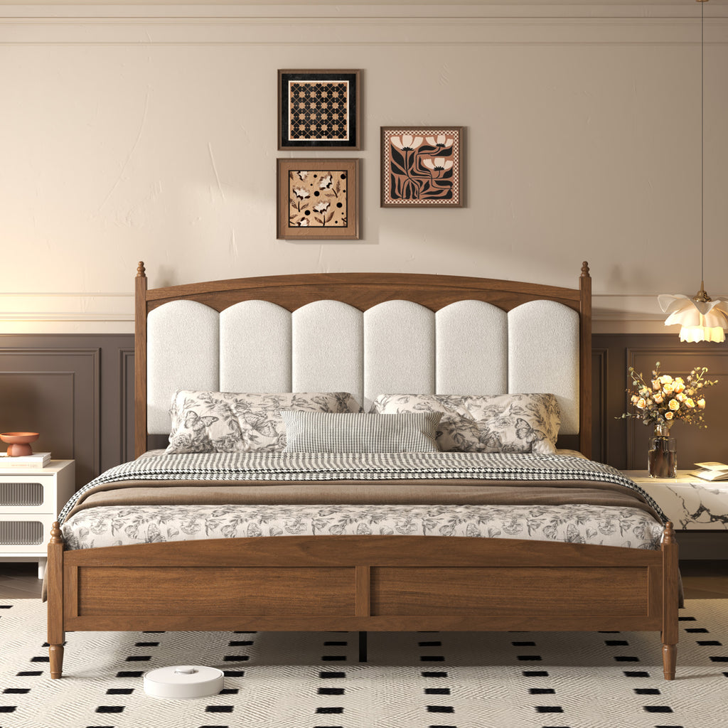 Mid-Century Upholstered Platform Bed — King, Brown