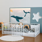 Kids Montessori Floor Bed with Fence (Twin) — White