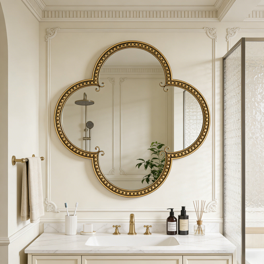 Quatrefoil Beaded Wall Mirror — 31.5", Antique Gold