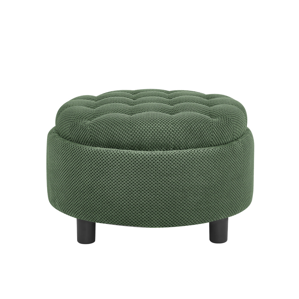 Round Storage Ottoman — 25", Dark Green