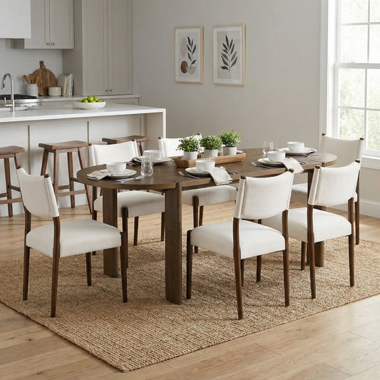 7-Piece Modern Oval Dining Set – Walnut (Seats 6)