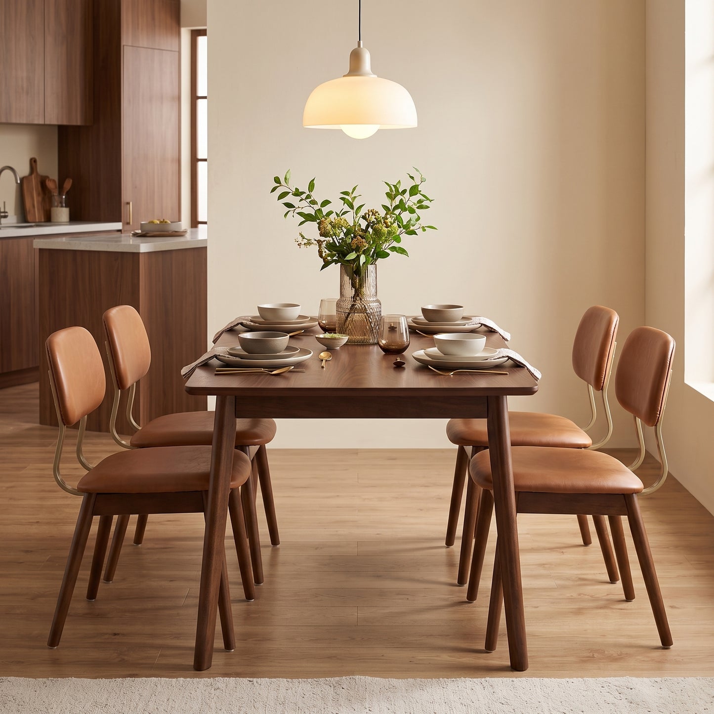 Wooden Dining Chairs Set of 2, Modern Vinyl Upholstered Dining Room Chair Kitchen Chairs, Farmhouse Dinner Chair for Kitchen Dining Room