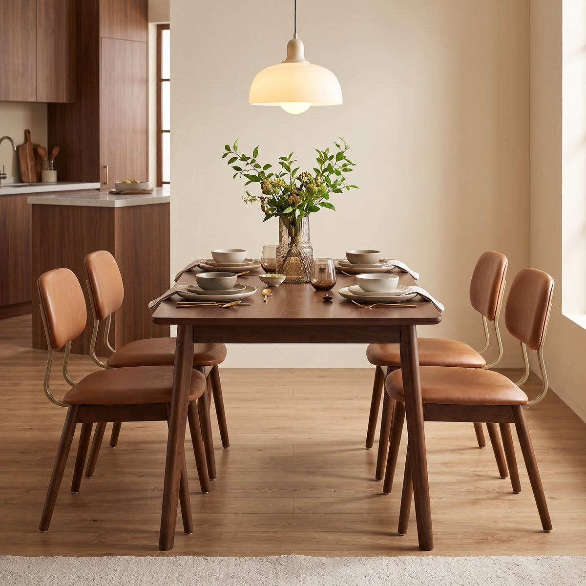 Farmhouse Dining Chairs — Brown Faux Leather, Set of 2