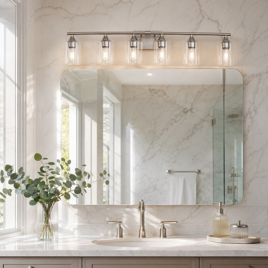 6-Light Vanity Light with Clear Glass — Brushed Nickel