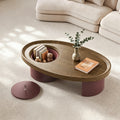 Oval Storage Coffee Table — 45", Walnut & Red