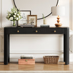 Rustic Three-Drawer Console Table — Black