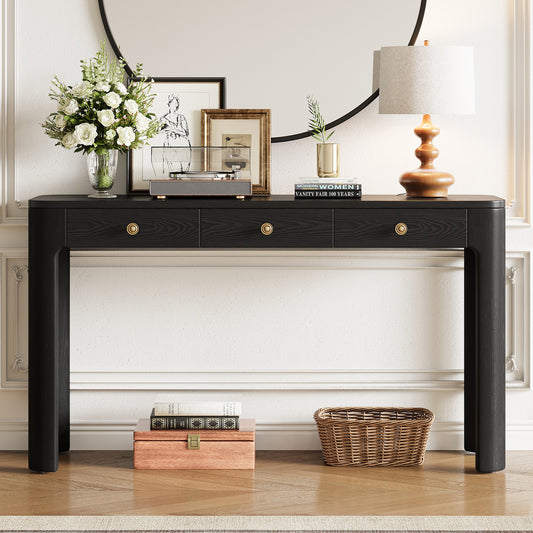 TREXM Rustic 3-Drawer Console Table – Black